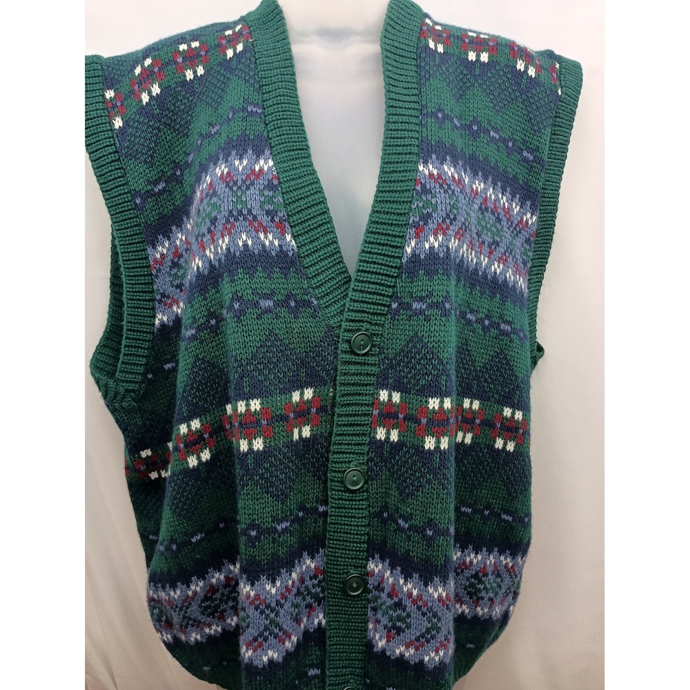 Vintage‎ New Era L sleeveless geometric grandpacore button down knit vest